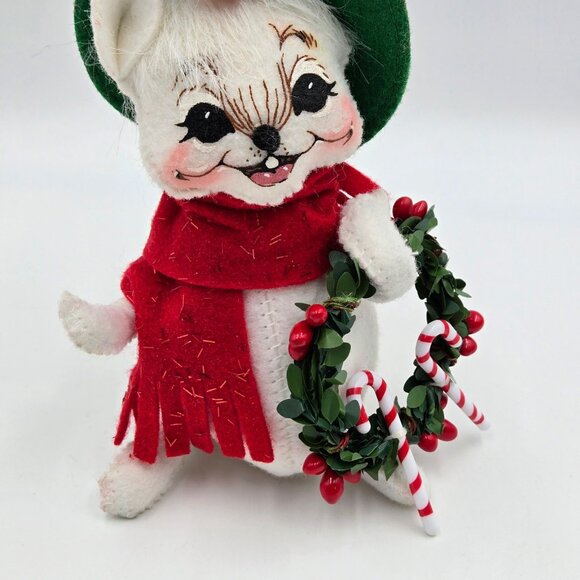 Annalee 2005 Christmas Mouse Green Hat Candy Canes Read - Picture 5 of 16